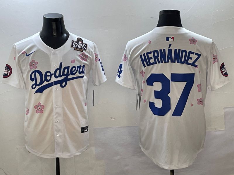 Men Los Angeles Dodgers 37 Hernandez White Sakura Edition 2025 Nike MLB Jersey style 6